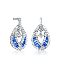 Sterling Silver 14K Gold Plated, 18K Rose Plated and White Red Baguette Clear Round Cubic Zirconia Pear Drop Earrings