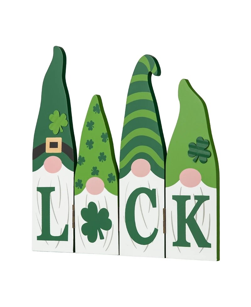 Glitzhome 12.25" L St. Patrick's Wooden Luck Shamrock Gnome Table Decor