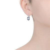 Sterling Silver with White Gold Plated and Blue Cubic Zirconia Leverback Earrings