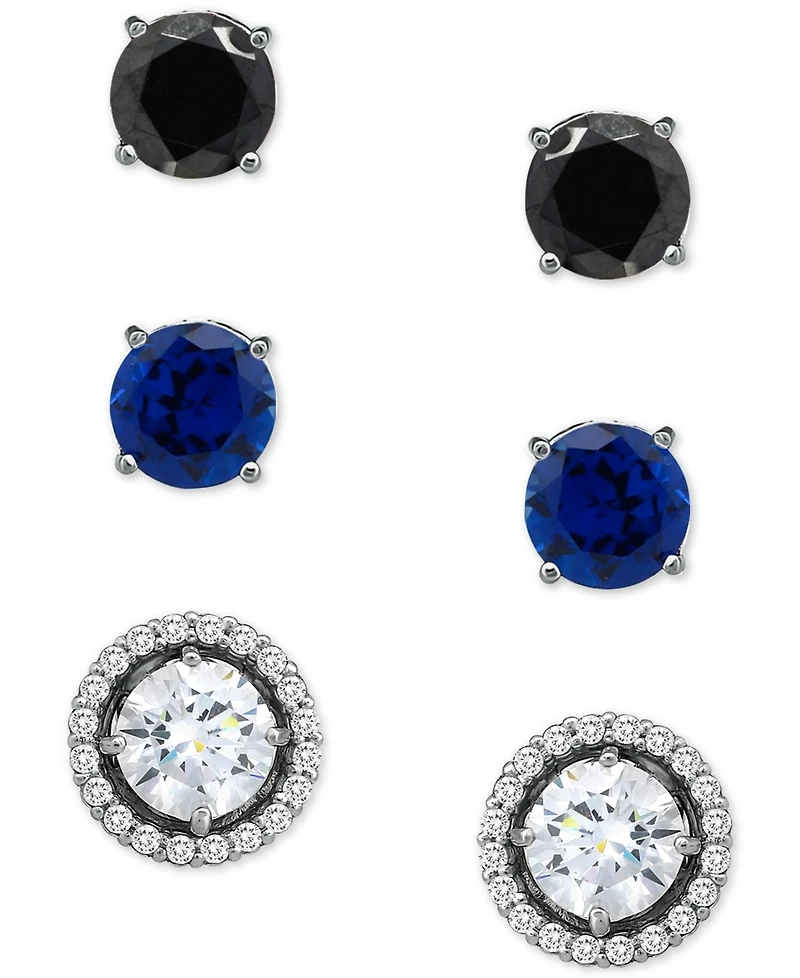 Giani Bernini 3-Pc. Set Multicolor Cubic Zirconia Stud Earrings with Interchangeable Halo Jackets in Sterling Silver, Created for Macy's