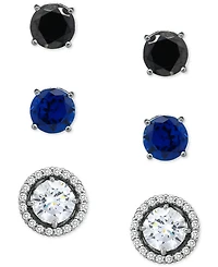 Giani Bernini 3-Pc. Set Multicolor Cubic Zirconia Stud Earrings with Interchangeable Halo Jackets in Sterling Silver, Created for Macy's