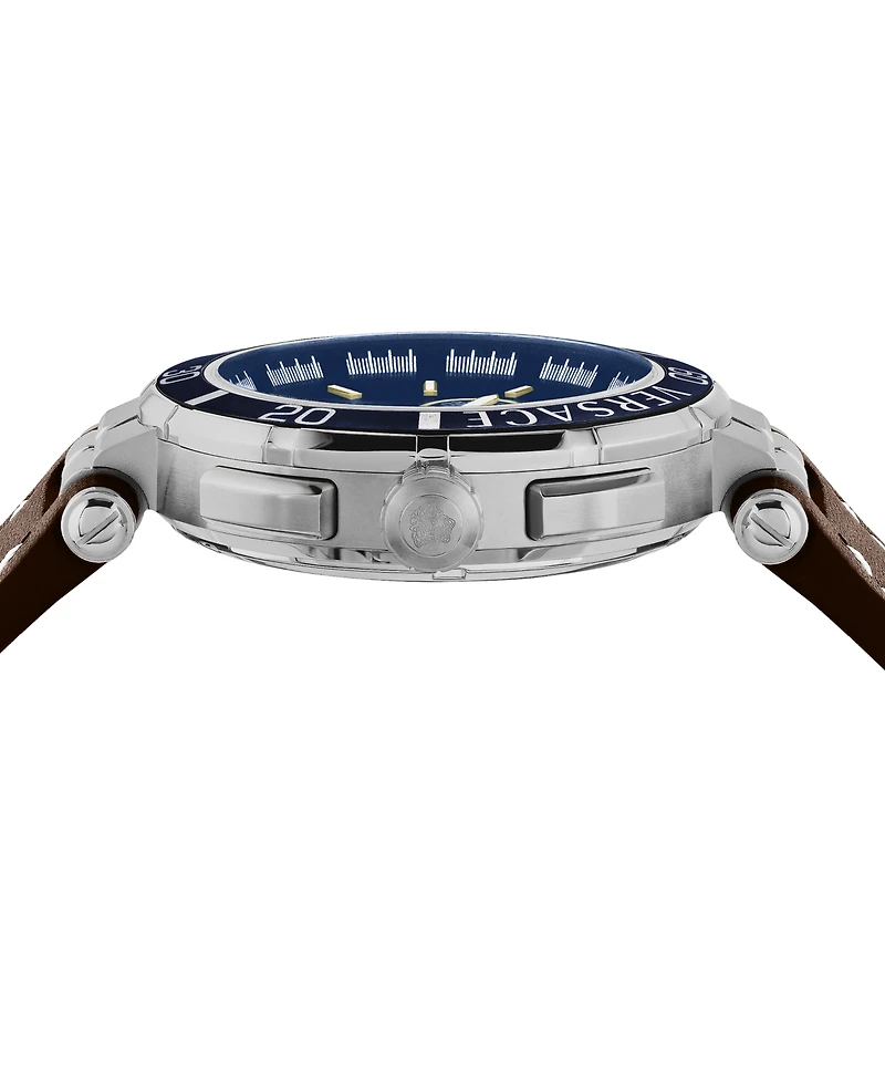 Versace Men's Swiss Chronograph Greca Brown Leather Strap Watch 45mm