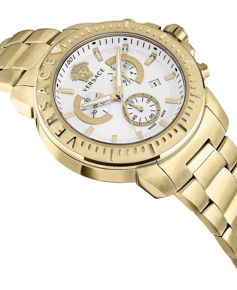 Versace Men's Swiss Chronograph Greca Gold Ion Plated Bracelet Watch 45mm
