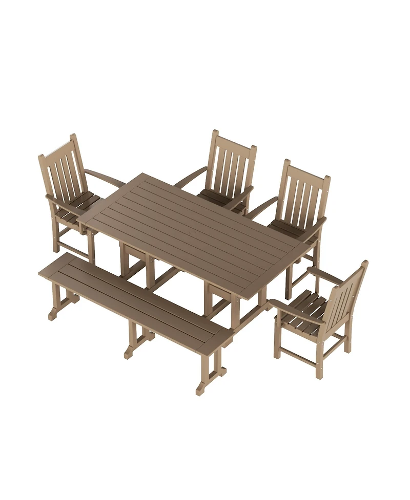 WestinTrends 6 Piece Outdoor Patio Dining Set Table and Bench Armchair