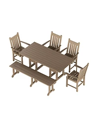 WestinTrends 6 Piece Outdoor Patio Dining Set Table and Bench Armchair