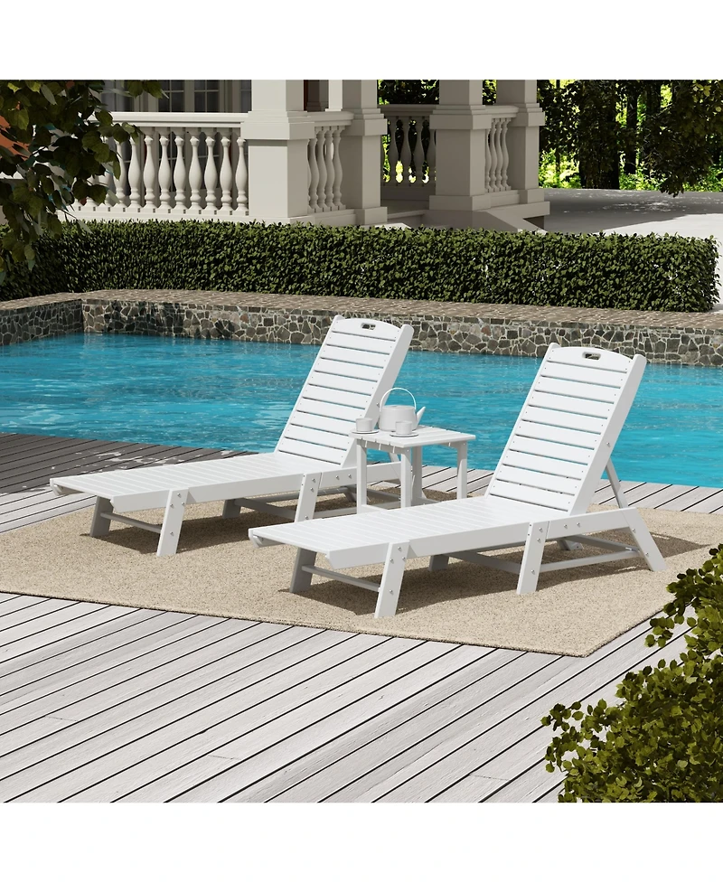 WestinTrends Pieces Poly Outdoor Patio Chaise Lounge Chair with Side Table Set