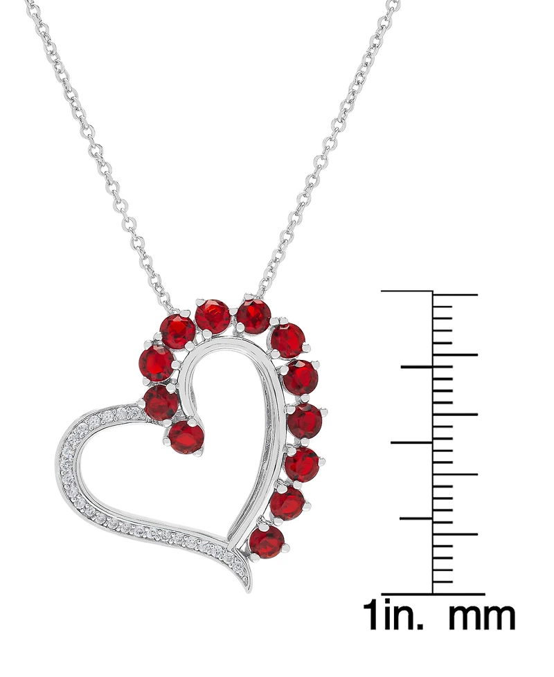 Macy's Silver Plated Brass Simulated Ruby and Cubic Zirconia Heart Pendant Necklace