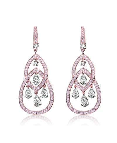 Cubic Zirconia Sterling Silver Double Teardrop Chandelier Earrings