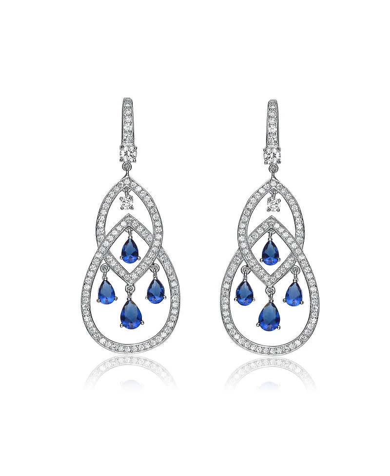 Cubic Zirconia Sterling Silver Double Teardrop Chandelier Earrings