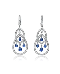 Cubic Zirconia Sterling Silver Double Teardrop Chandelier Earrings