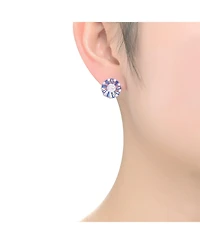 Sterling Silver 14K Gold Plated, 18K Rose White Plated Red Baguette and Clear Round Cubic Zirconia Pear Drop Earrings