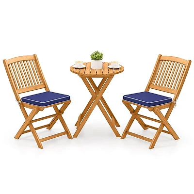 Costway 3PCS Patio Folding Wooden Bistro Set Cushioned Chair Conversation