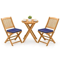 Costway 3PCS Patio Folding Wooden Bistro Set Cushioned Chair Conversation