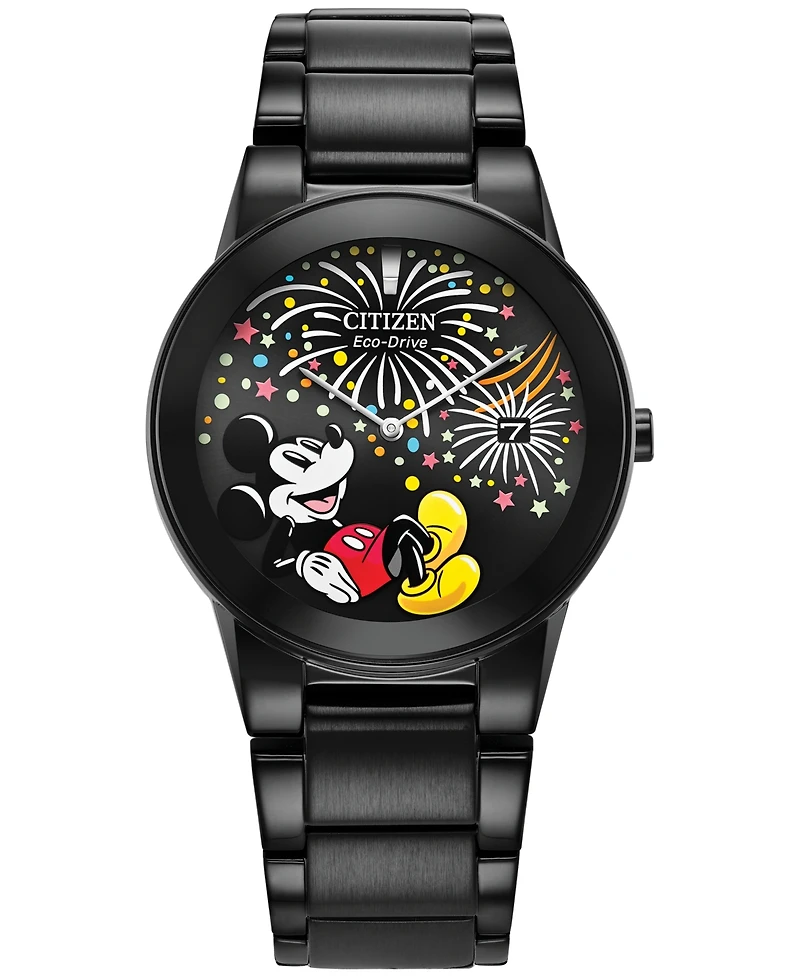 Citizen Eco-Drive Unisex Disney Mickey Mouse Black Stainless Steel Bracelet Watch 40mm