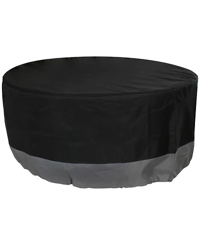 Heavy Duty Round Outdoor Fire Pit Cover with Drawstring - 300D Polyester Material - Black/Gray - 30-Inch x 12-Inch