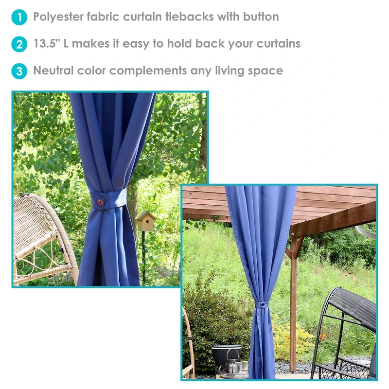 Indoor/Outdoor Fabric Curtain Tiebacks with Buttons - Polyester