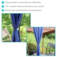 Indoor/Outdoor Fabric Curtain Tiebacks with Buttons - Polyester