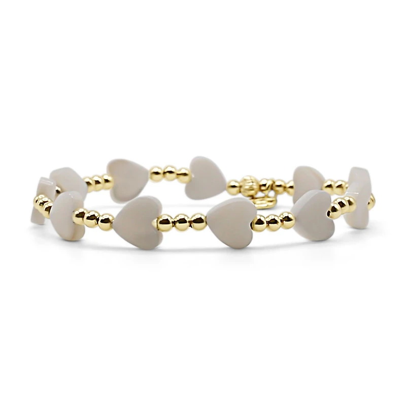 Non-Tarnishing Gold filled, 3mm Ball and Mother of Pearl Heart Stretch Bracelet