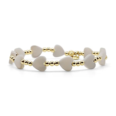Non-Tarnishing Gold filled, 3mm Ball and Mother of Pearl Heart Stretch Bracelet