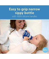 Dr. Browns Baby Narrow Sippy Baby Bottle with 100% Silicone Handles, 8oz, Blue