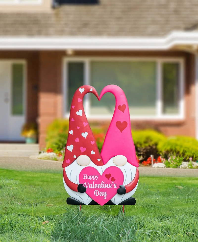 Glitzhome 30" H Valentine's Metal Gnome Couple Yard Stake Knock-Down Three Function