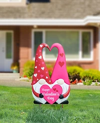 Glitzhome 30" H Valentine's Metal Gnome Couple Yard Stake Knock-Down Three Function