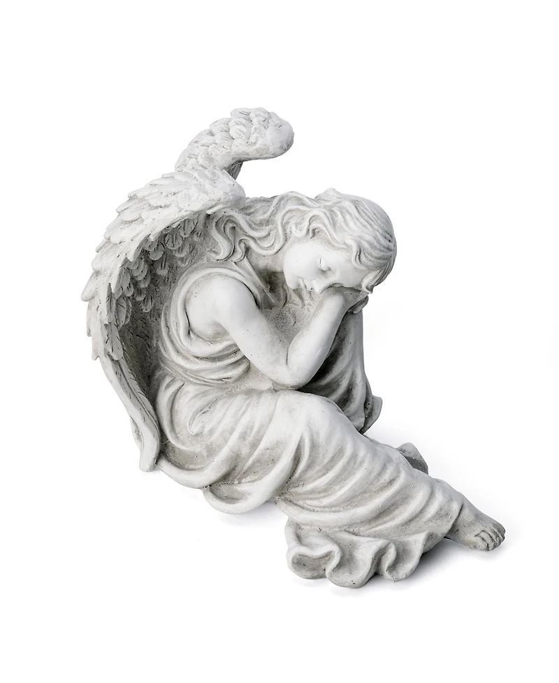Glitzhome 15''H Magnesium Oxide Sleeping Angel Garden Statue
