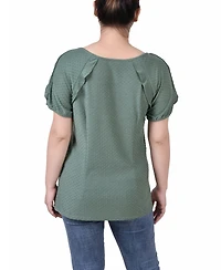 Ny Collection Petite Swiss Dot Short Sleeve Top