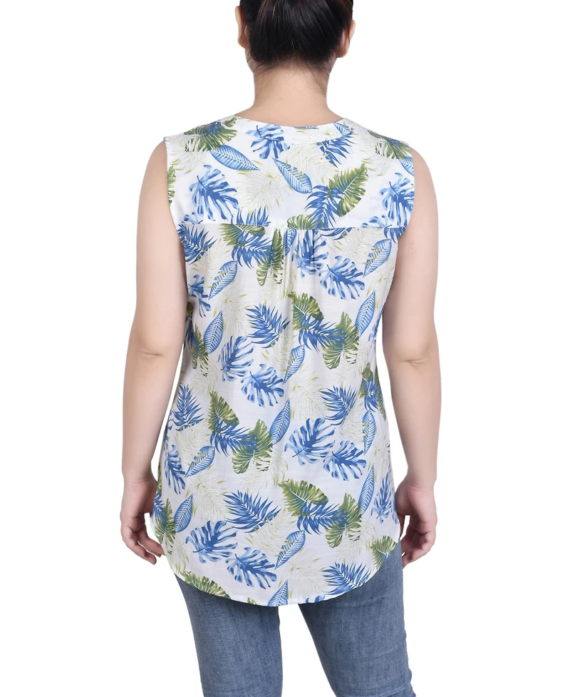 Ny Collection Petite Sleeveless Printed Pintucked Blouse