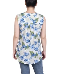Ny Collection Petite Sleeveless Printed Pintucked Blouse