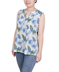 Ny Collection Petite Sleeveless Printed Pintucked Blouse