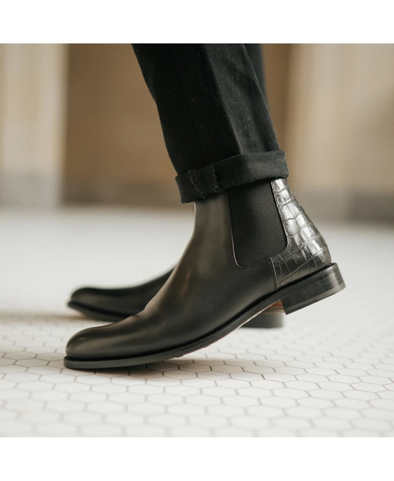Taft Men's Hiro Leather and Embossed Croc Detailing Chelsea Boots