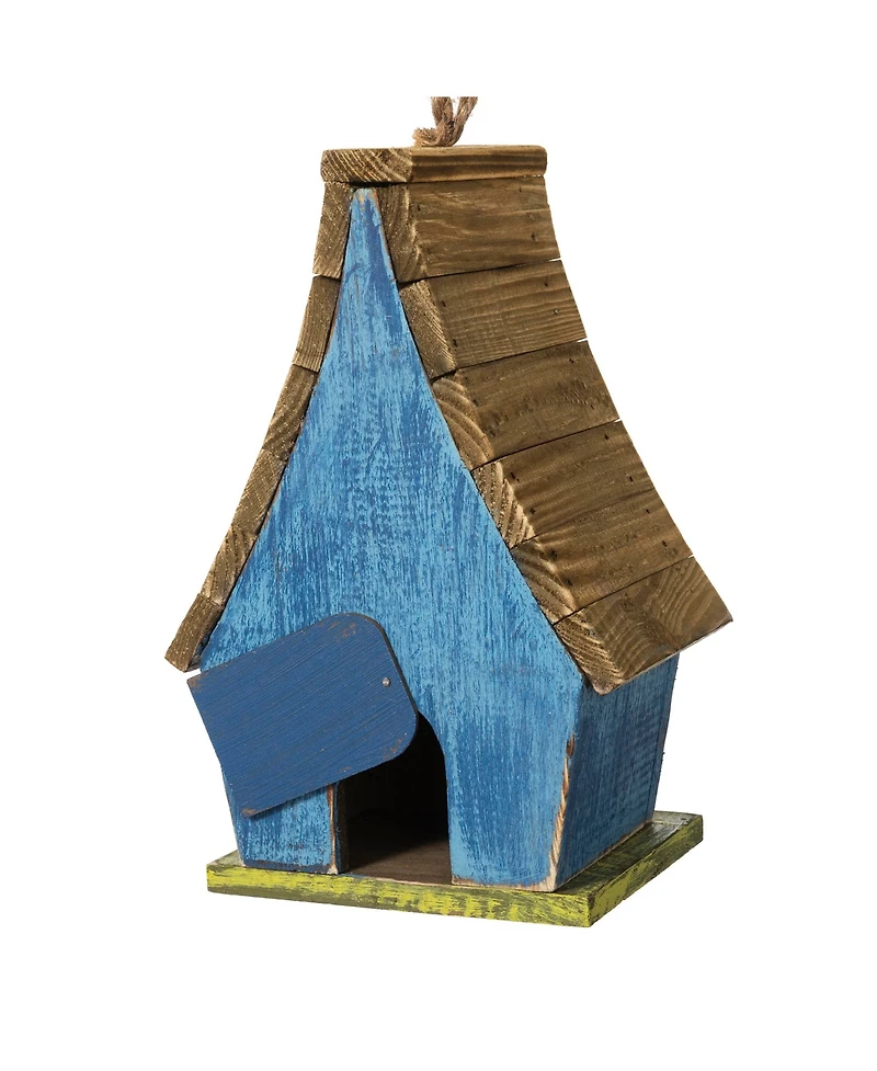 Glitzhome 12.5'' H Distressed Solid Wood Birdhouse with 3D Leaves