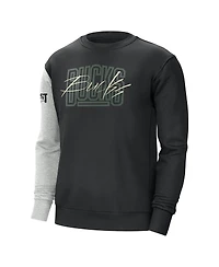 Men's Nike Black, Heather Gray Milwaukee Bucks Courtside Versus Force & Flight Pullover Sweatshirt