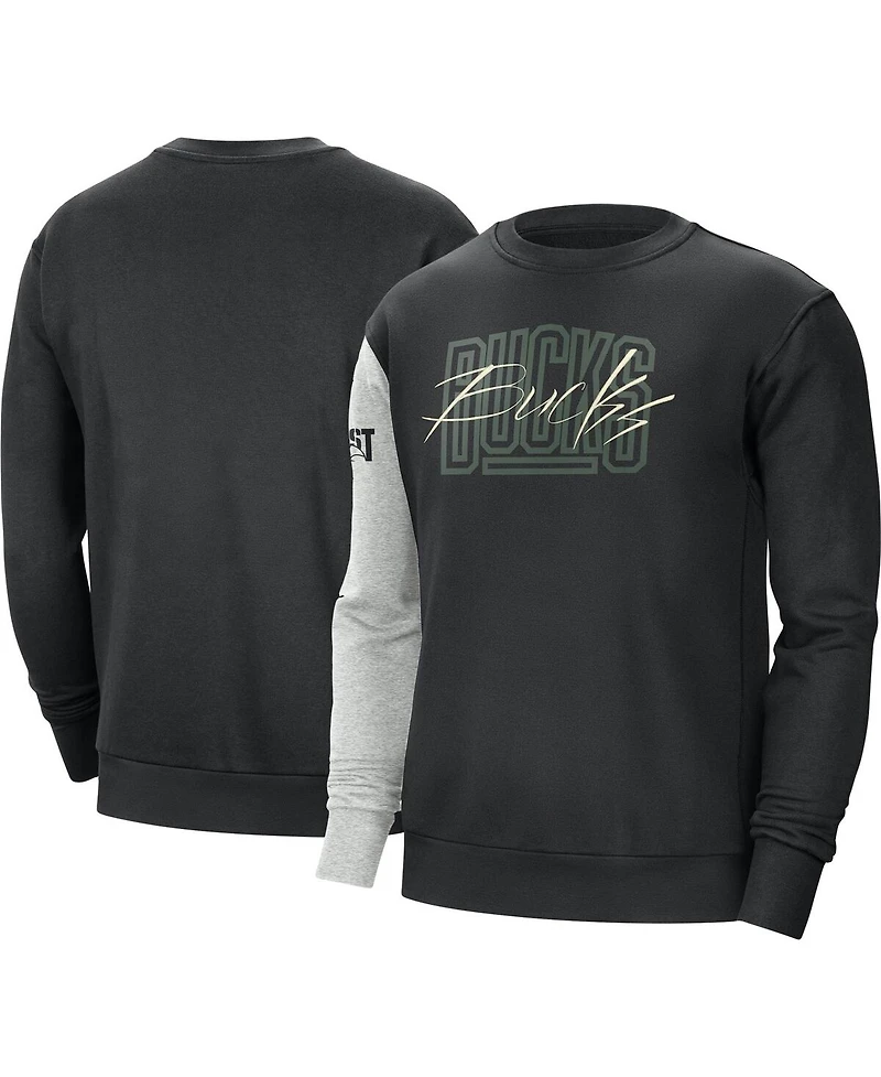 Men's Nike Black, Heather Gray Milwaukee Bucks Courtside Versus Force & Flight Pullover Sweatshirt