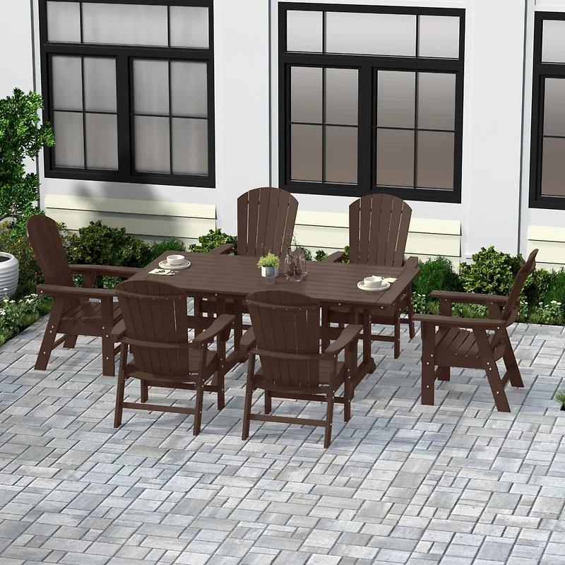 WestinTrends 7 Piece Outdoor Patio Dining Table and Adirondack Armchair Set