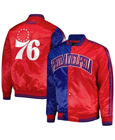 Men's Starter Royal, Red Philadelphia 76ers Fast Break Satin Full-Snap Jacket