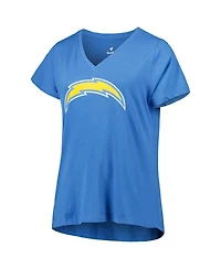 Women's Fanatics Justin Herbert Powder Blue Los Angeles Chargers Plus Player Name and Number V-Neck T-shirt