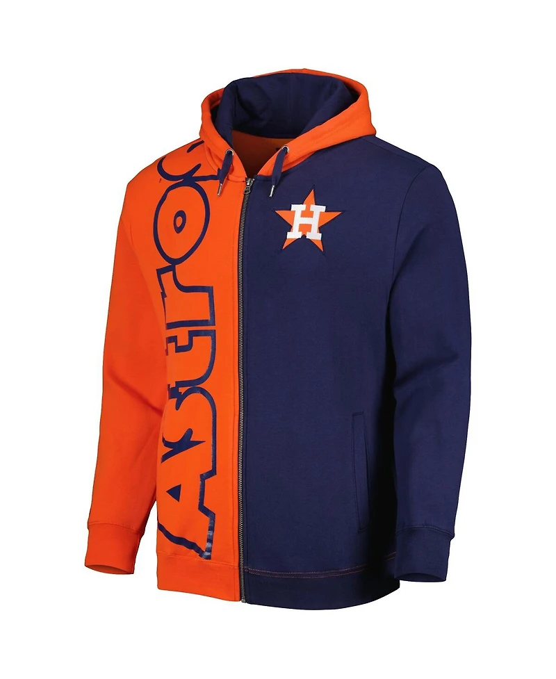 Men's Mitchell & Ness Orange, Navy Houston Astros Fleece Full-Zip Hoodie
