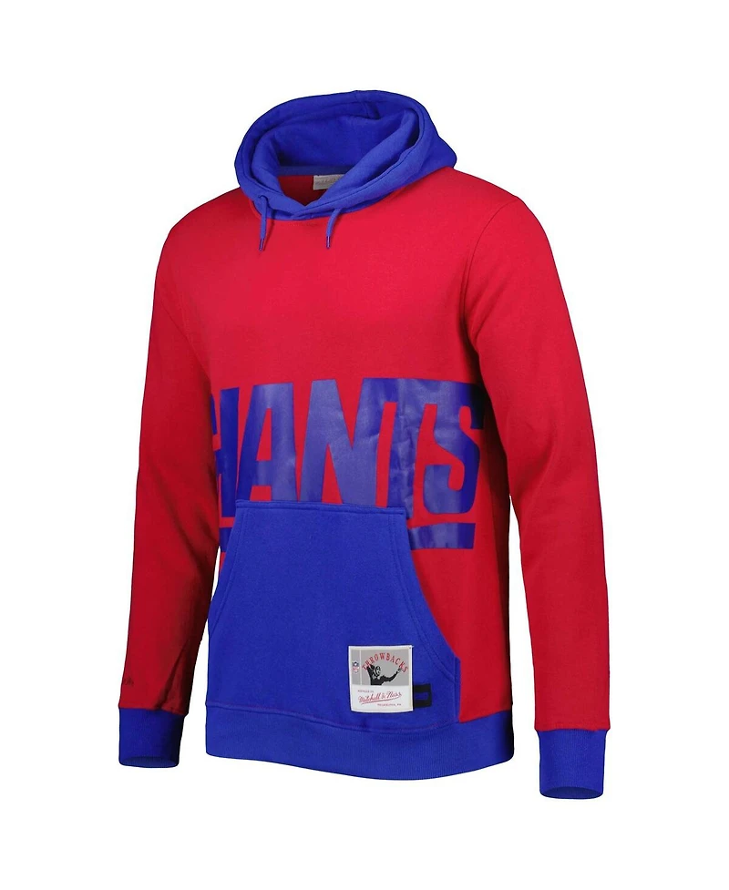 Men's Mitchell & Ness Red, Royal New York Giants Big and Tall Face Pullover Hoodie