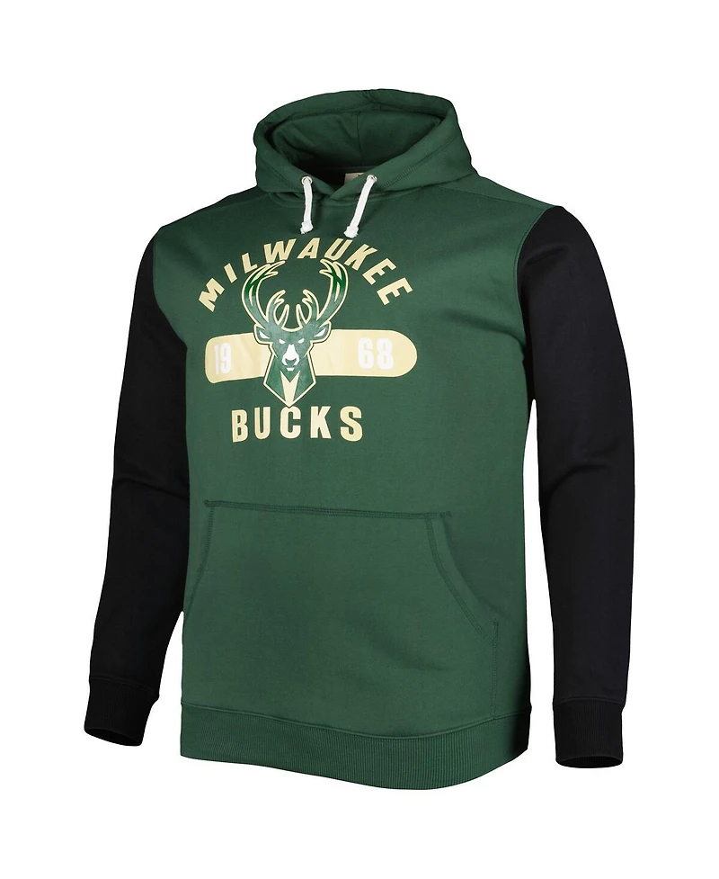 Men's Fanatics Hunter Green, Black Milwaukee Bucks Big and Tall Bold Attack Pullover Hoodie