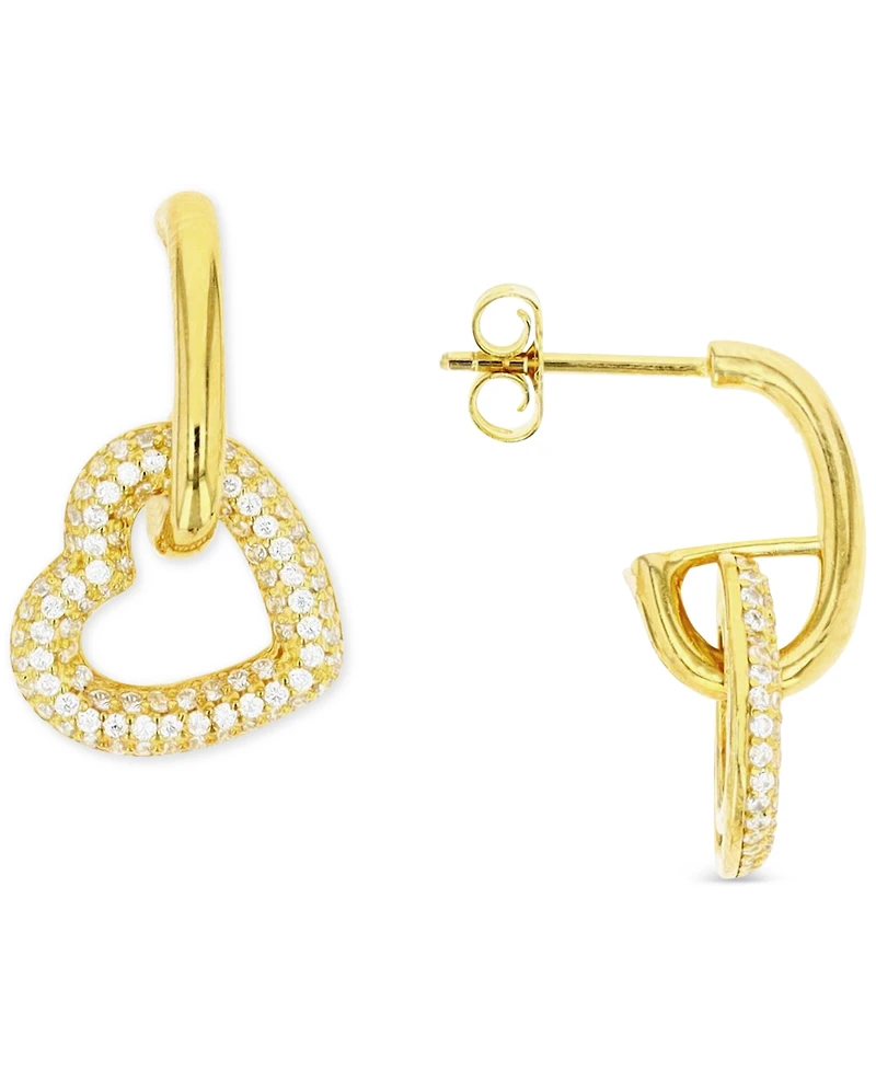 Heart Charm Hoop Earrings Sterling Silver or 14k Gold over Silver, .92"