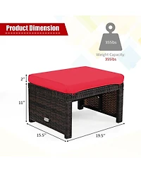 Costway 2PCS Patio Rattan Ottoman Cushioned Seat Foot Rest Furniture