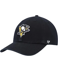 Men's '47 Brand Black Pittsburgh Penguins Team Clean Up Adjustable Hat