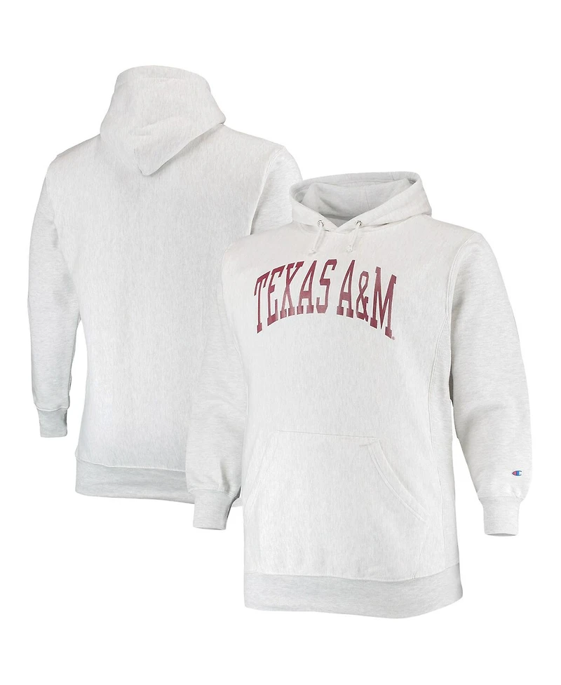 Men's Champion Heathered Gray Texas A&M Aggies Big and Tall Reverse Weave Fleece Pullover Hoodie Sweatshirt