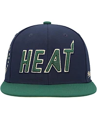 Men's Mitchell & Ness Navy, Green Miami Heat 15th Anniversary Hardwood Classics Grassland Fitted Hat