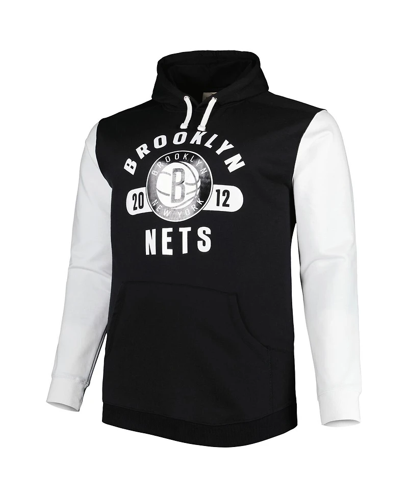 Men's Fanatics Black, White Brooklyn Nets Big and Tall Bold Attack Pullover Hoodie