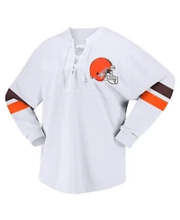 Women's Fanatics White Cleveland Browns Spirit Jersey Lace-Up V-Neck Long Sleeve T-shirt