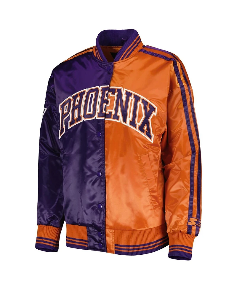 Women's Starter Purple, Orange Phoenix Suns Split Colorblock Satin Full-Snap Varsity Jacket