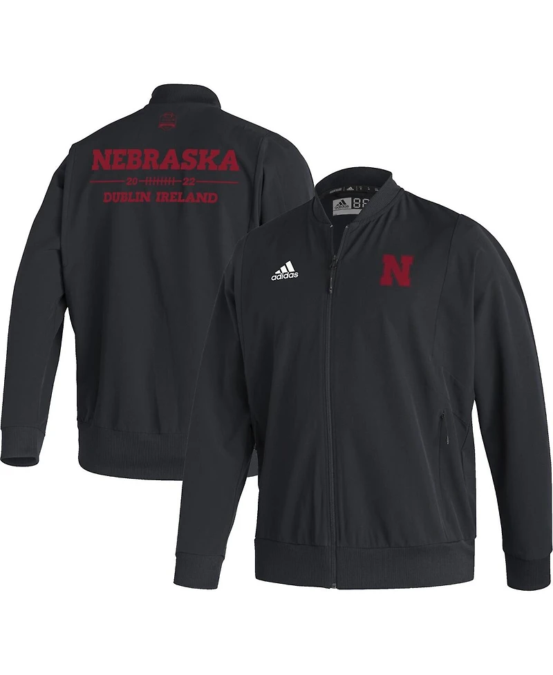 Men's adidas Black Nebraska Huskers Ireland Sideline Woven Full-Zip Bomber Jacket